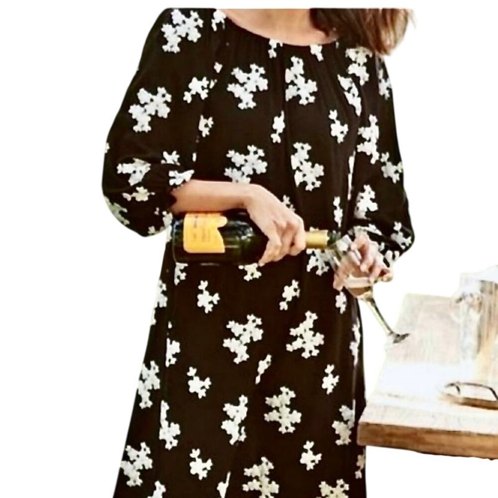 Soft Surroundings Avington Black Embroidered Boho Midi Dress Full Sleeve Floral